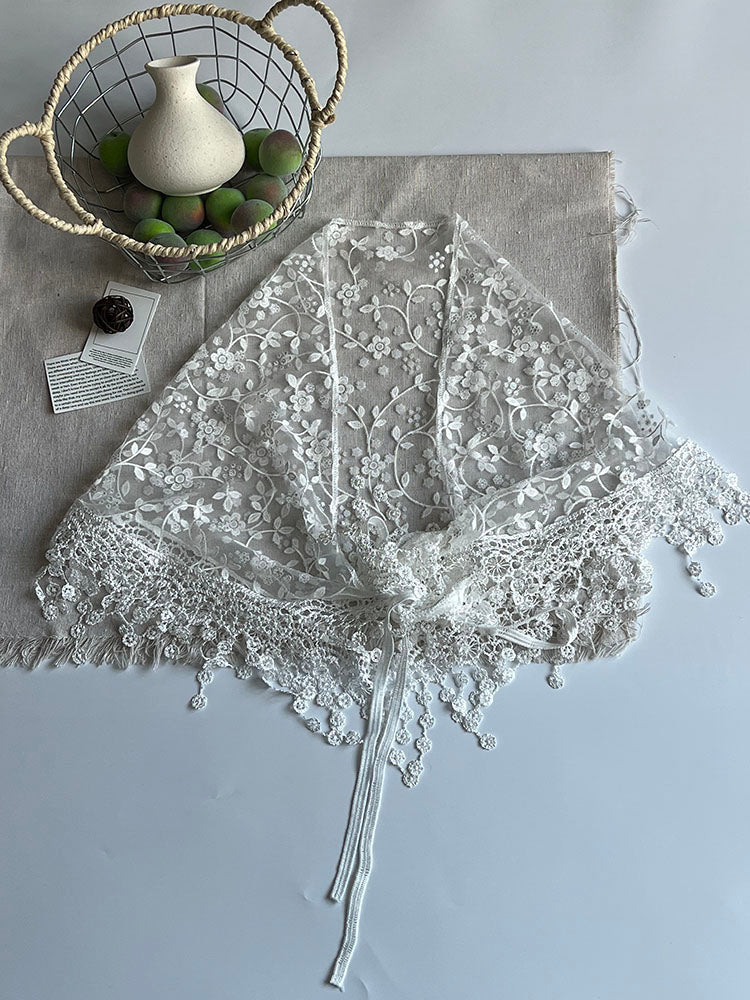 The Flower Embroidery Triangular Headscarf