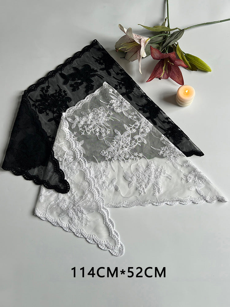 The Embroidered Triangular Lace Headscarf