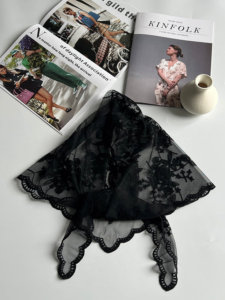 The Embroidered Triangular Lace Headscarf