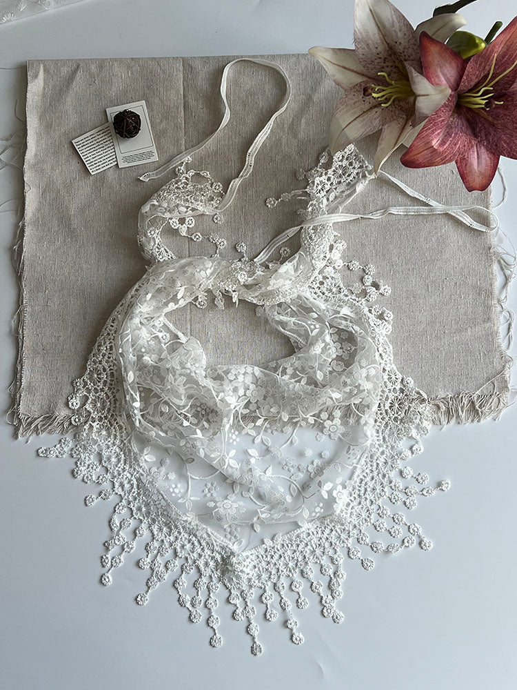 The Flower Embroidery Triangular Headscarf